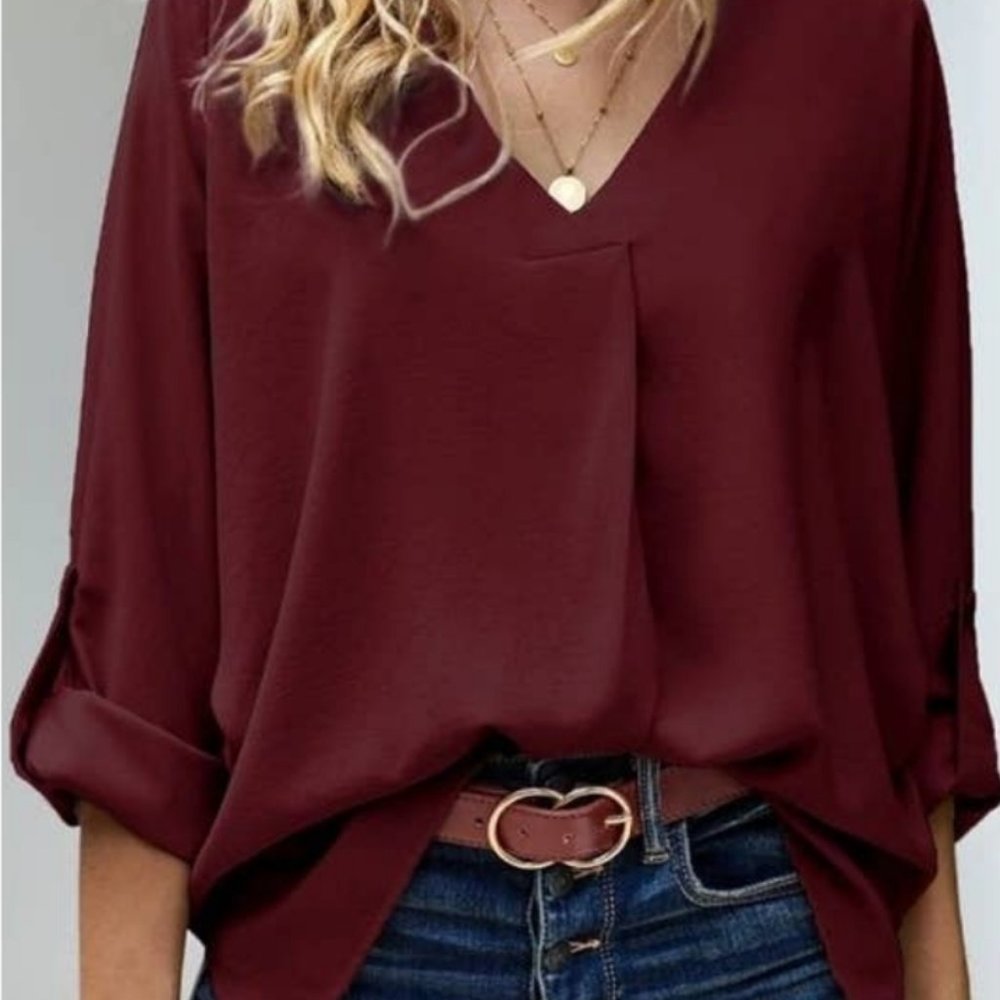 Stylish V-neck Long Sleeve Top